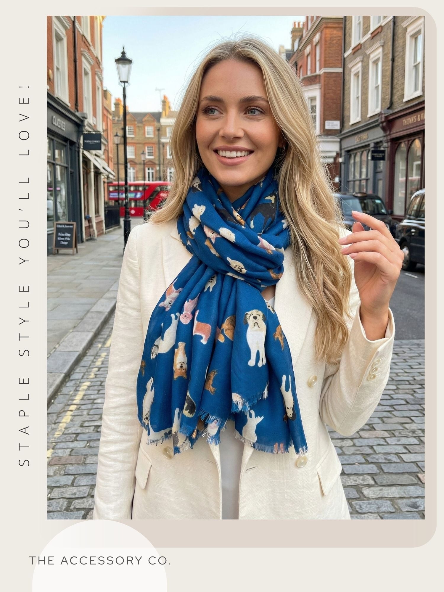DEEP BLUE COTTON BLEND DOG PRINT LIGHTWEIGHT SCARF - A-SHU.CO.UK