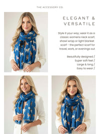 DEEP BLUE COTTON BLEND DOG PRINT LIGHTWEIGHT SCARF - A-SHU.CO.UK