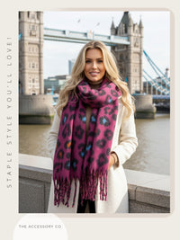 FUCHSIA PINK HEART LEOPARD PRINT OVERSIZED BLANKET SCARF SHAWL WRAP