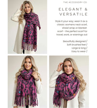 FUCHSIA PINK HEART LEOPARD PRINT OVERSIZED BLANKET SCARF SHAWL WRAP