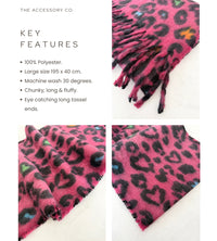 FUCHSIA PINK HEART LEOPARD PRINT OVERSIZED BLANKET SCARF SHAWL WRAP