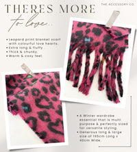 FUCHSIA PINK HEART LEOPARD PRINT OVERSIZED BLANKET SCARF SHAWL WRAP