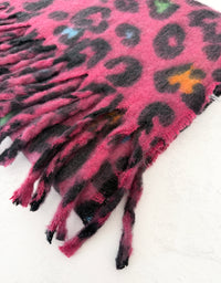 FUCHSIA PINK HEART LEOPARD PRINT OVERSIZED BLANKET SCARF SHAWL WRAP