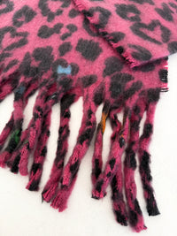 FUCHSIA PINK HEART LEOPARD PRINT OVERSIZED BLANKET SCARF SHAWL WRAP