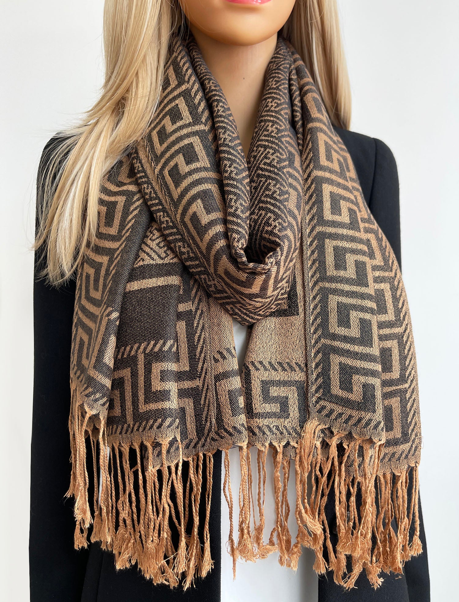 GEOMETRIC BLACK LIGHTWEIGHT PASHMINA SHAWL SCARF
