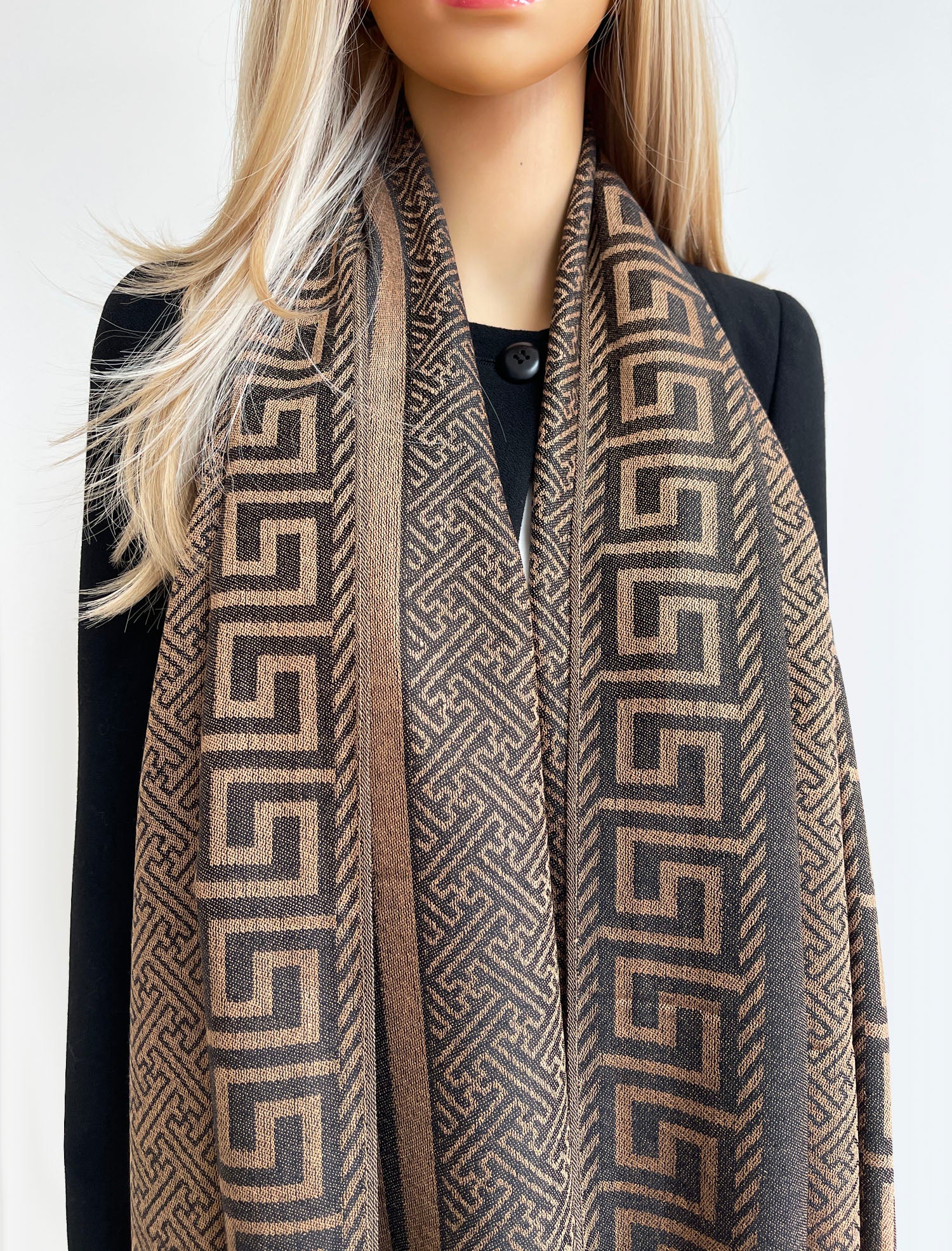 GEOMETRIC BLACK LIGHTWEIGHT PASHMINA SHAWL SCARF