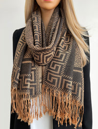 GEOMETRIC BLACK LIGHTWEIGHT PASHMINA SHAWL SCARF