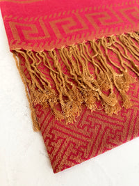 GEOMETRIC CORAL RED LIGHTWEIGHT PASHMINA SHAWL SCARF