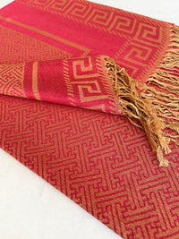GEOMETRIC CORAL RED LIGHTWEIGHT PASHMINA SHAWL SCARF