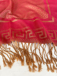 GEOMETRIC CORAL RED LIGHTWEIGHT PASHMINA SHAWL SCARF