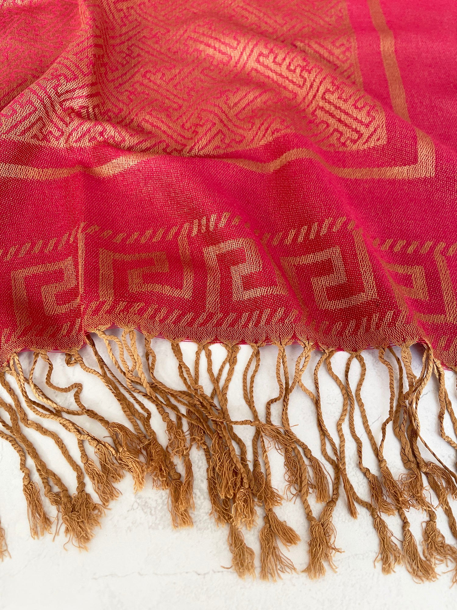 GEOMETRIC CORAL RED LIGHTWEIGHT PASHMINA SHAWL SCARF