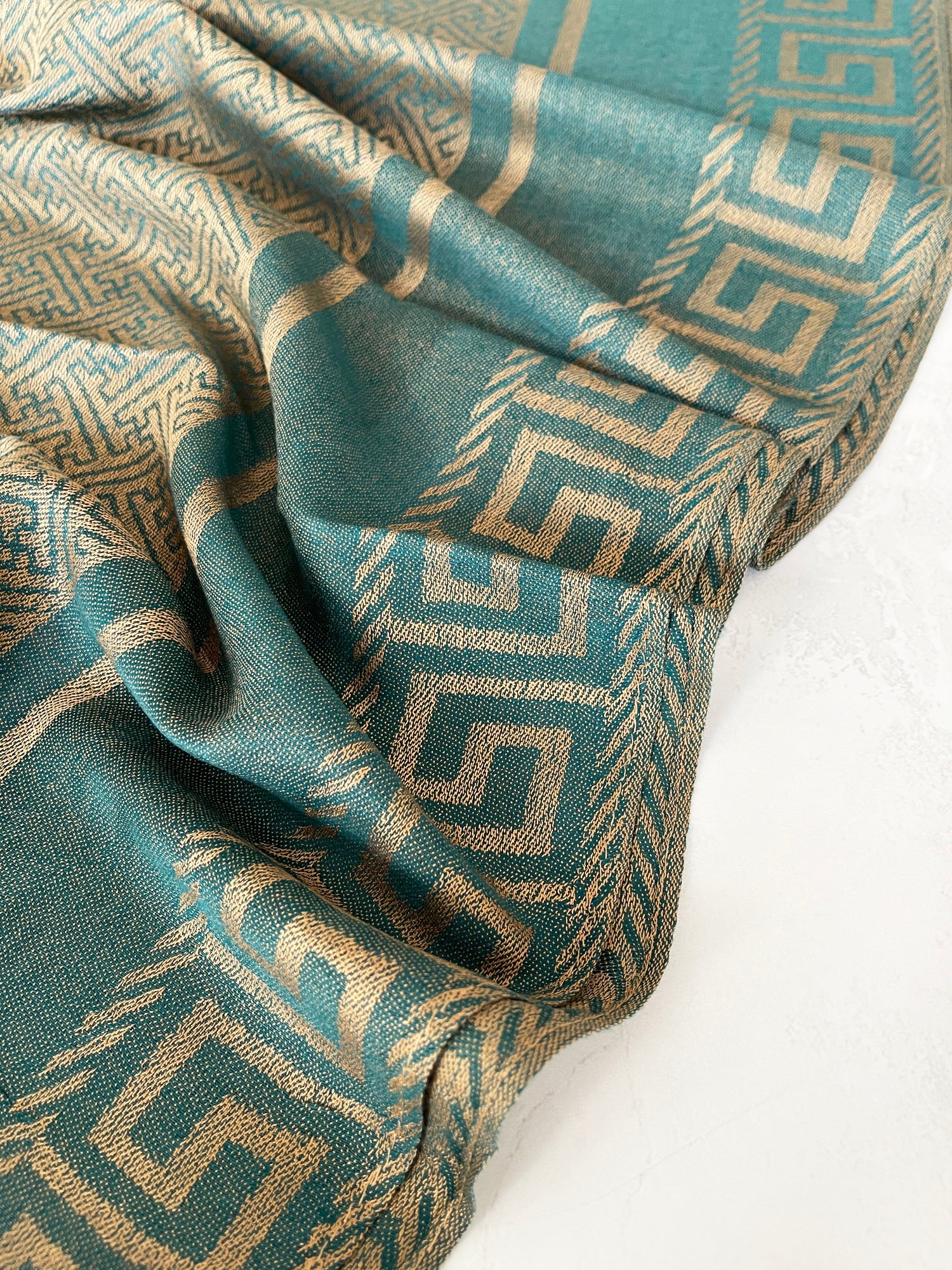 GEOMETRIC TEAL LIGHTWEIGHT PASHMINA SHAWL SCARF