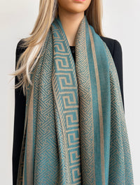 GEOMETRIC TEAL LIGHTWEIGHT PASHMINA SHAWL SCARF