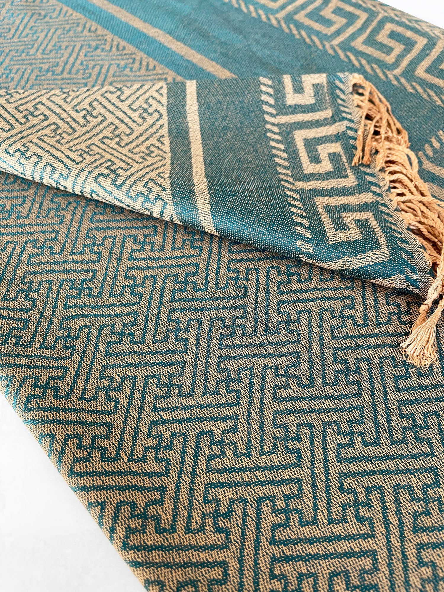 GEOMETRIC TEAL LIGHTWEIGHT PASHMINA SHAWL SCARF