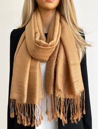GEOMETRIC GOLDEN BEIGE LIGHTWEIGHT PASHMINA SHAWL SCARF