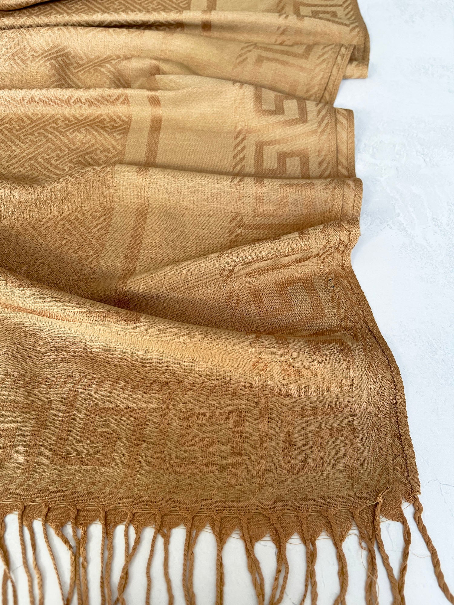 GEOMETRIC GOLDEN BEIGE LIGHTWEIGHT PASHMINA SHAWL SCARF