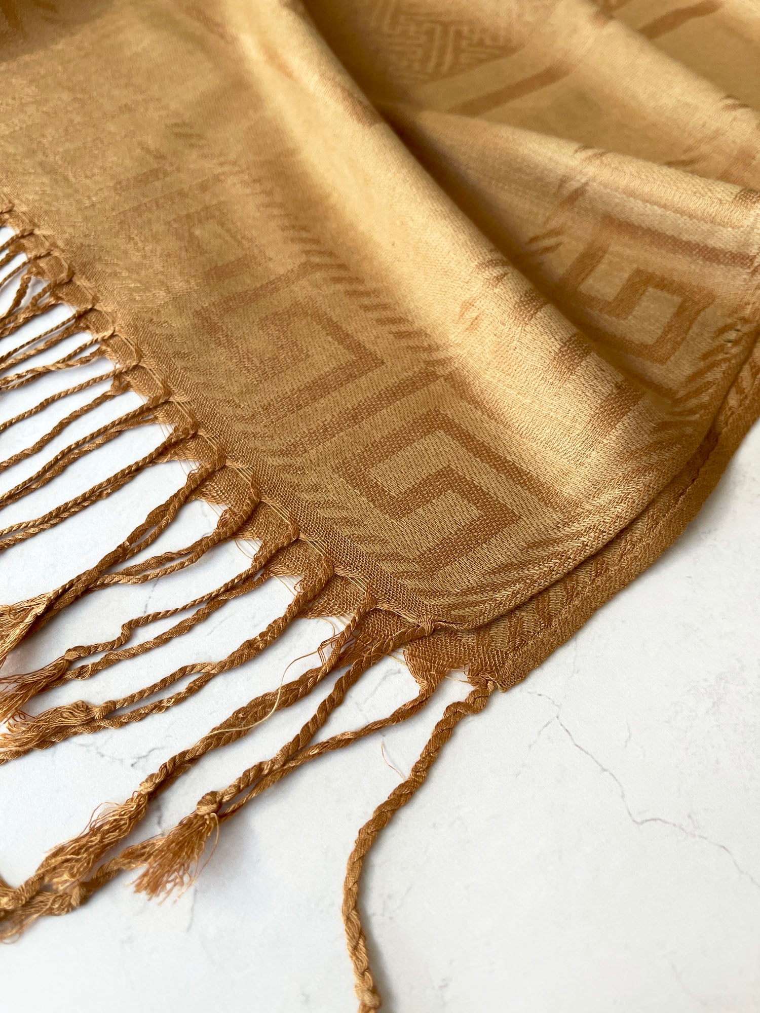 GEOMETRIC GOLDEN BEIGE LIGHTWEIGHT PASHMINA SHAWL SCARF