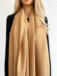 GEOMETRIC GOLDEN BEIGE LIGHTWEIGHT PASHMINA SHAWL SCARF
