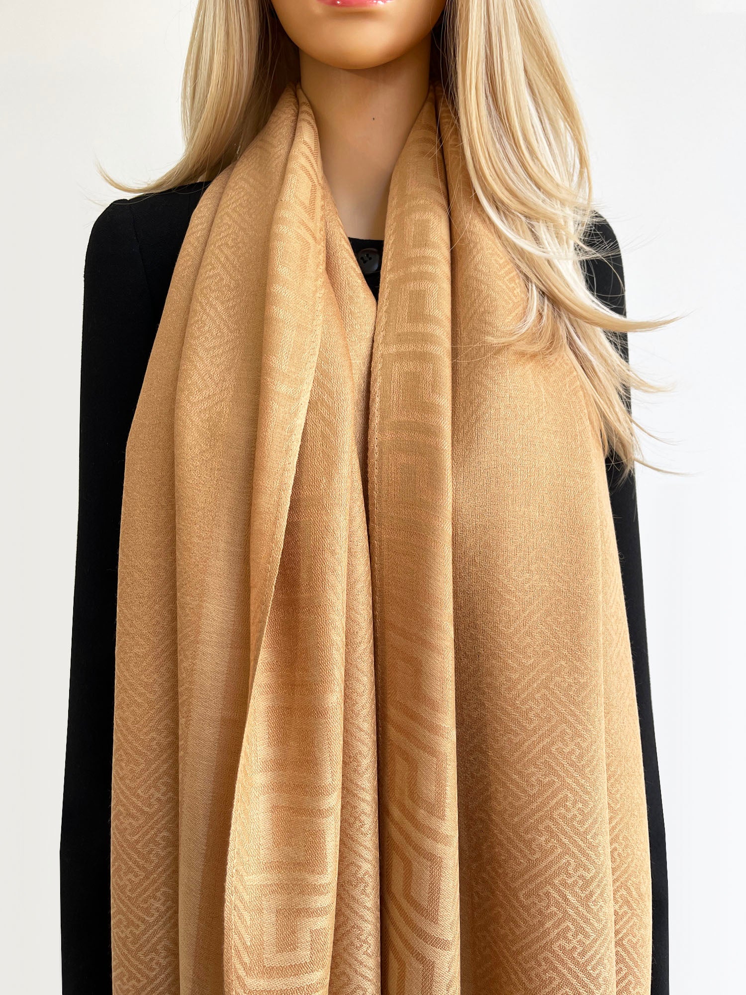 GEOMETRIC GOLDEN BEIGE LIGHTWEIGHT PASHMINA SHAWL SCARF