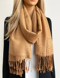 GEOMETRIC GOLDEN BEIGE LIGHTWEIGHT PASHMINA SHAWL SCARF