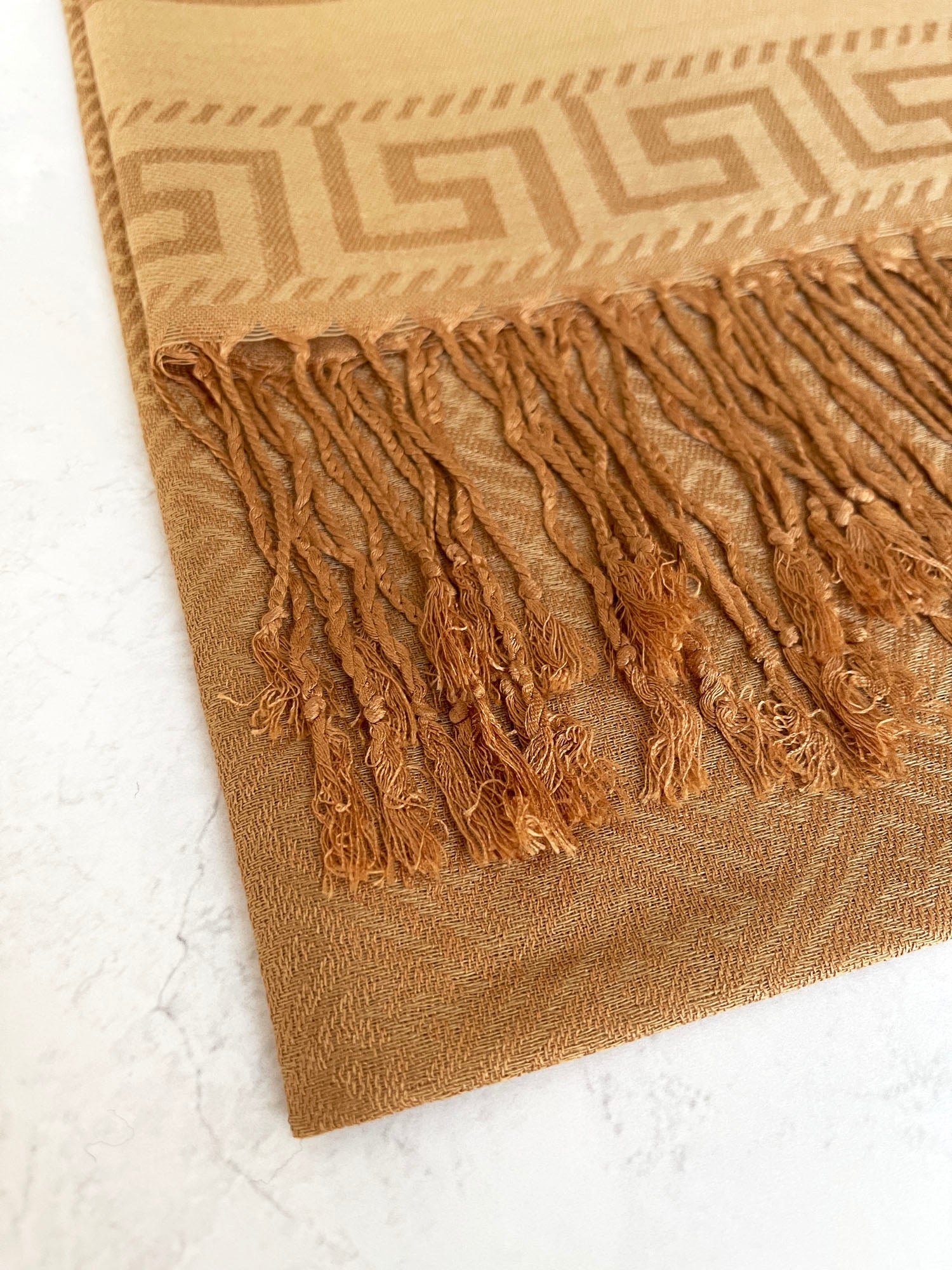 GEOMETRIC GOLDEN BEIGE LIGHTWEIGHT PASHMINA SHAWL SCARF