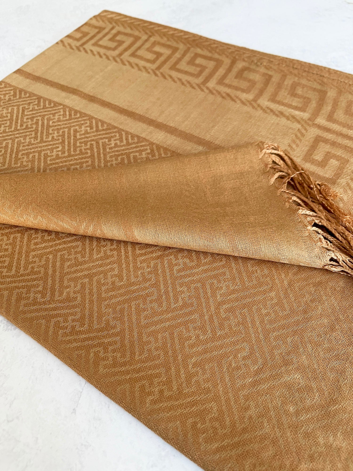 GEOMETRIC GOLDEN BEIGE LIGHTWEIGHT PASHMINA SHAWL SCARF