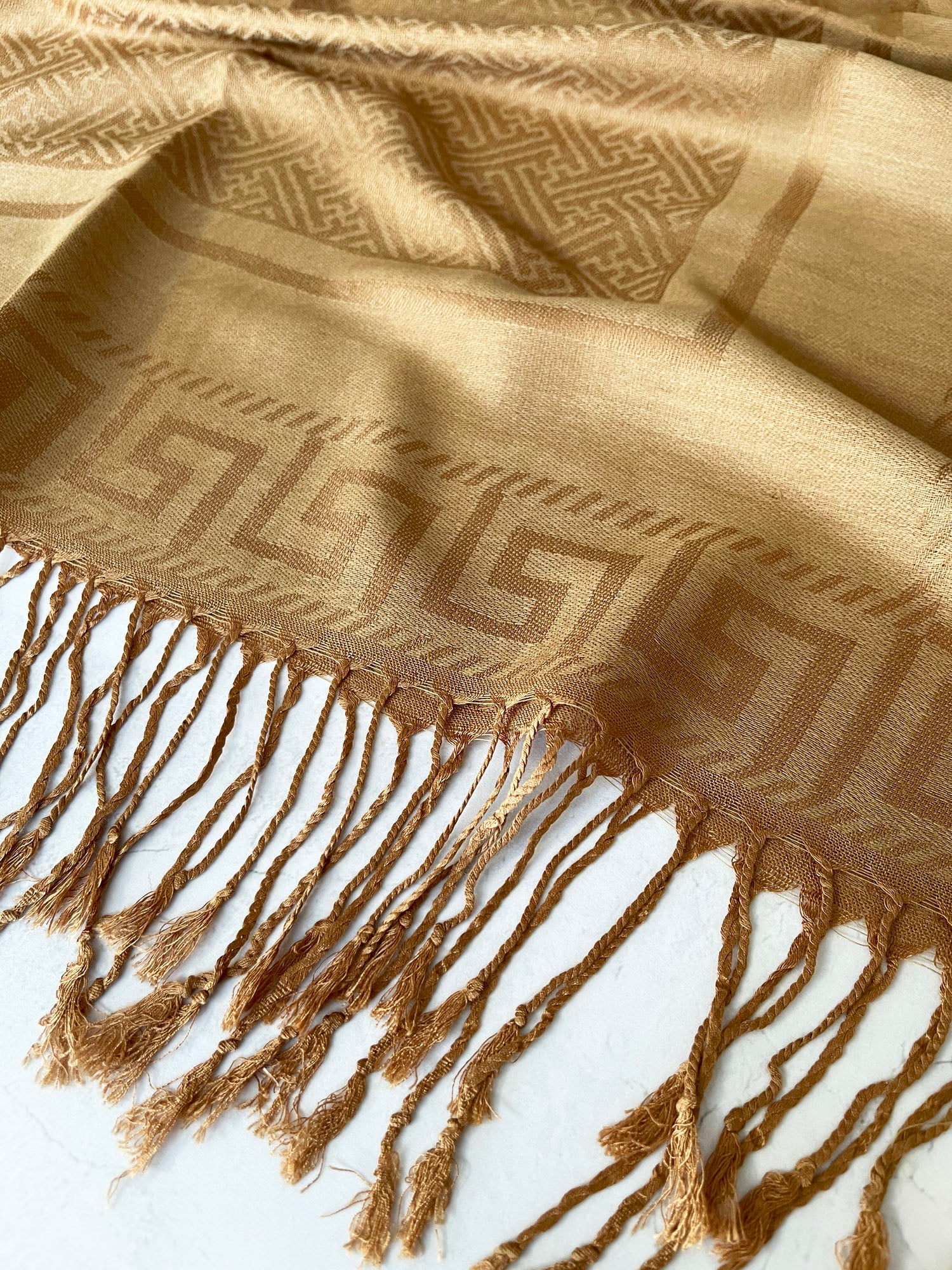 GEOMETRIC GOLDEN BEIGE LIGHTWEIGHT PASHMINA SHAWL SCARF