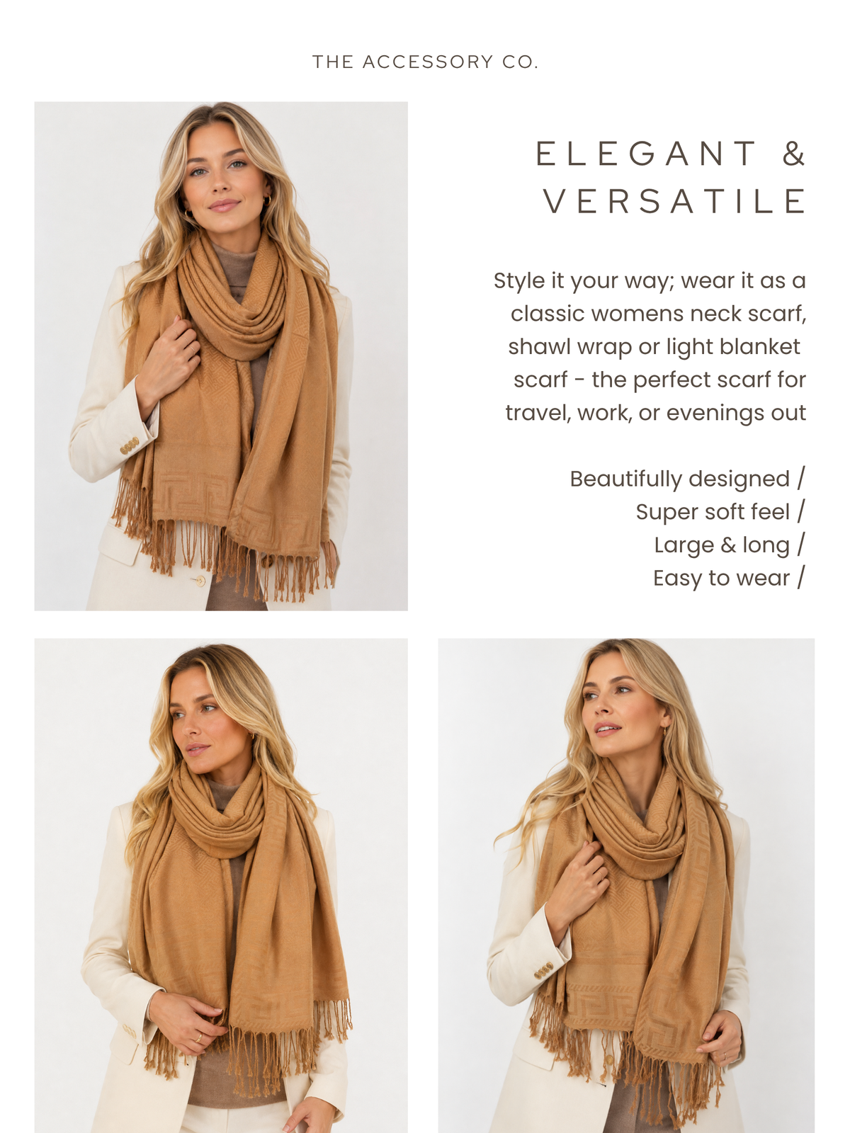 GEOMETRIC GOLDEN BEIGE LIGHTWEIGHT PASHMINA SHAWL SCARF - A-SHU.CO.UK