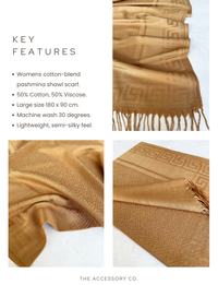 GEOMETRIC GOLDEN BEIGE LIGHTWEIGHT PASHMINA SHAWL SCARF - A-SHU.CO.UK