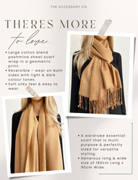 GEOMETRIC GOLDEN BEIGE LIGHTWEIGHT PASHMINA SHAWL SCARF - A-SHU.CO.UK