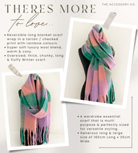 GREEN CHECKED WOOL RAINBOW BLANKET SCARF OVERSIZED WINTER SHAWL WRAP