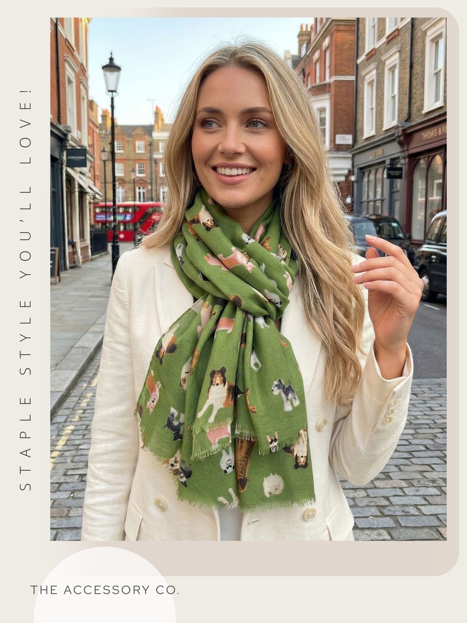 GREEN COTTON BLEND DOG PRINT LIGHTWEIGHT SCARF - A-SHU.CO.UK