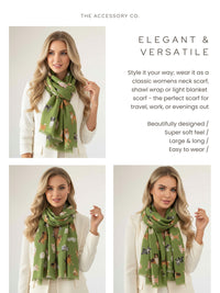GREEN COTTON BLEND DOG PRINT LIGHTWEIGHT SCARF - A-SHU.CO.UK