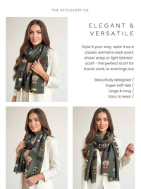 GREEN COTTON BLEND DOG PRINT LIGHTWEIGHT SCARF - A-SHU.CO.UK