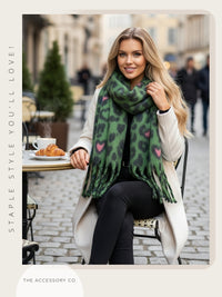 GREEN HEART LEOPARD PRINT OVERSIZED BLANKET SCARF SHAWL WRAP