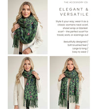 GREEN HEART LEOPARD PRINT OVERSIZED BLANKET SCARF SHAWL WRAP
