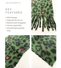 GREEN HEART LEOPARD PRINT OVERSIZED BLANKET SCARF SHAWL WRAP