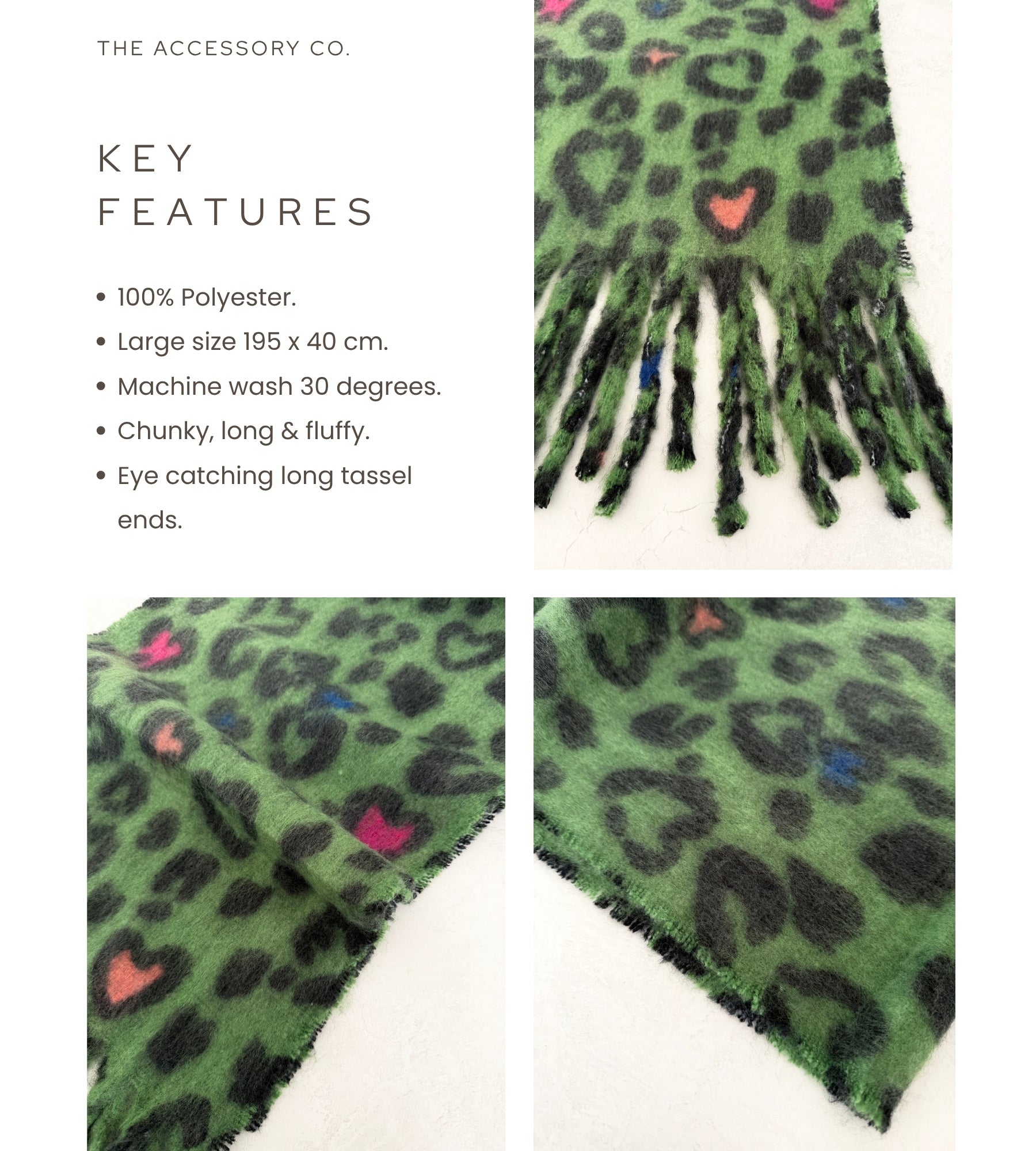 GREEN HEART LEOPARD PRINT OVERSIZED BLANKET SCARF SHAWL WRAP