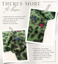 GREEN HEART LEOPARD PRINT OVERSIZED BLANKET SCARF SHAWL WRAP