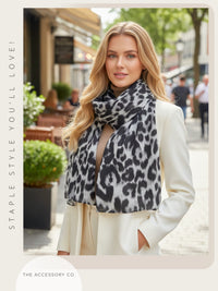 GREY COTTON BLEND CLASSIC LEOPARD PRINT SCARF