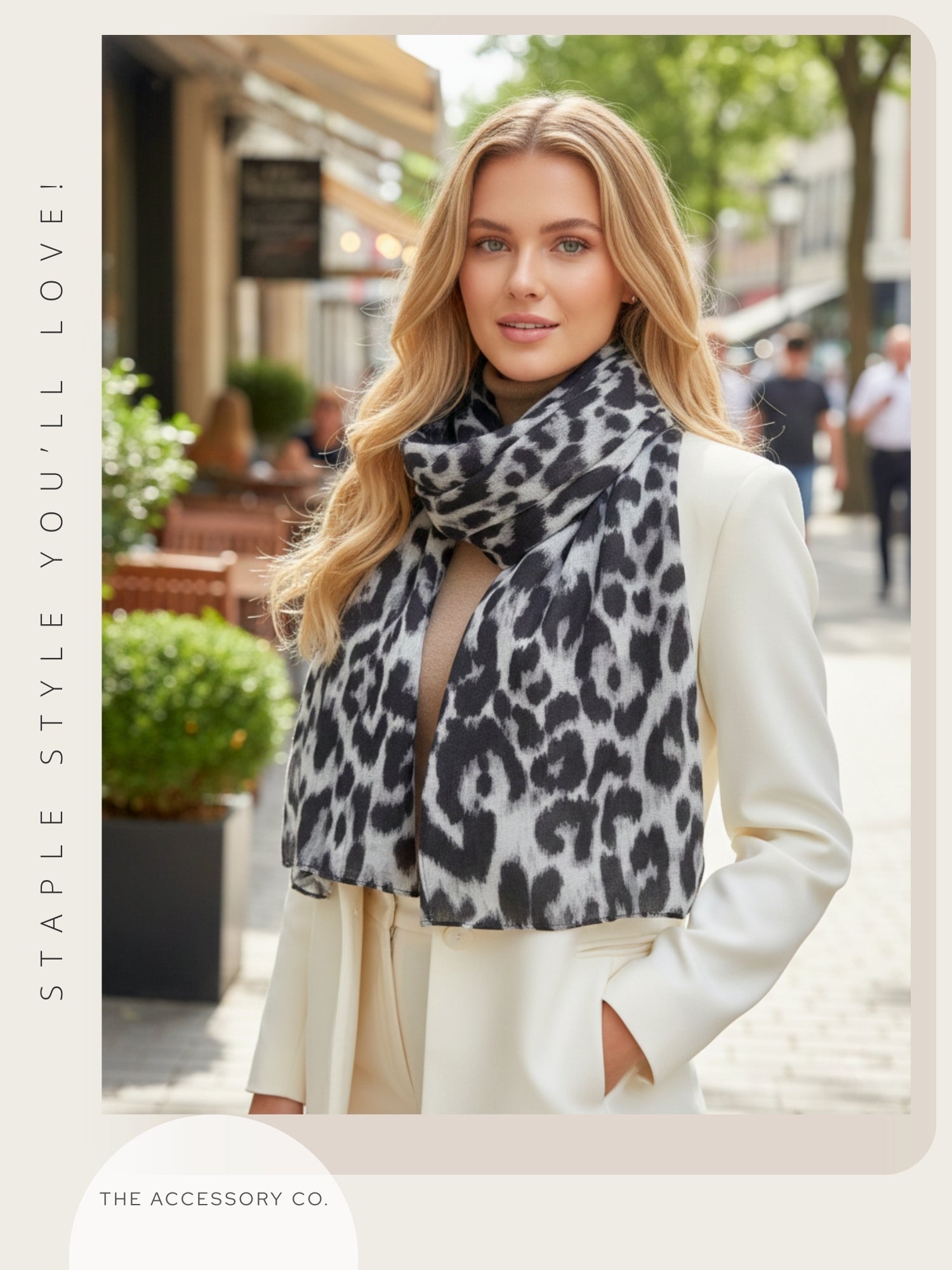 GREY COTTON BLEND CLASSIC LEOPARD PRINT SCARF