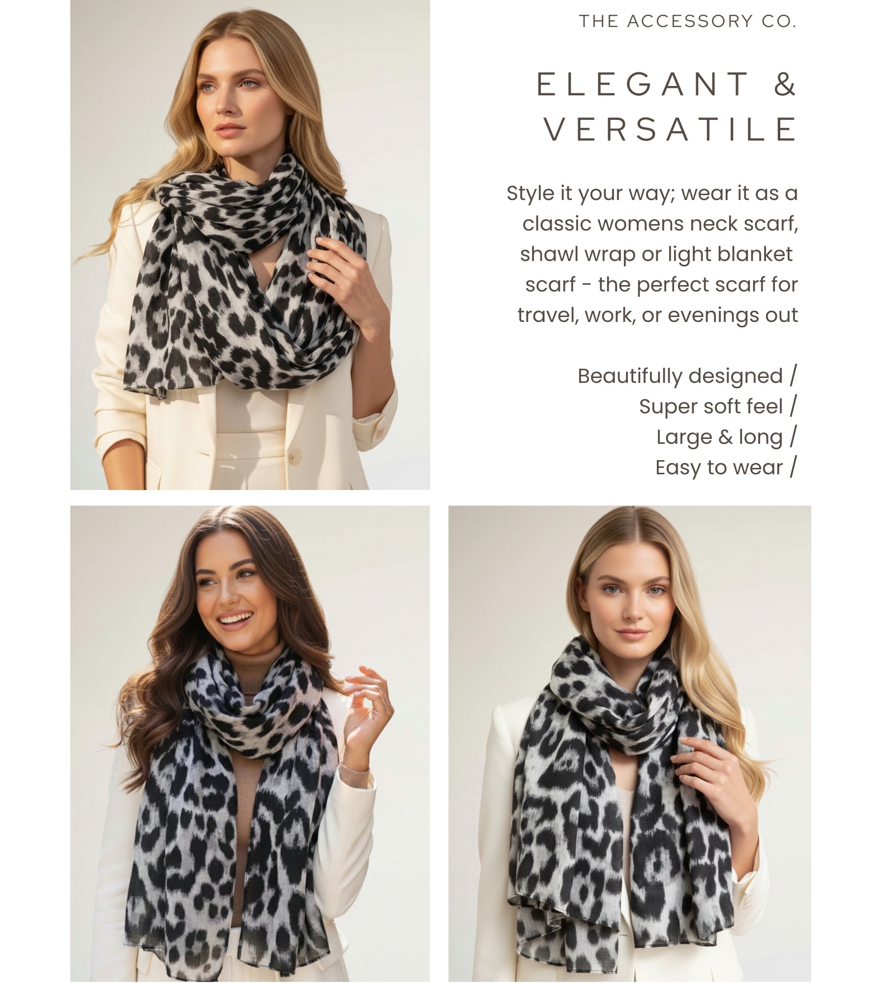 GREY COTTON BLEND CLASSIC LEOPARD PRINT SCARF