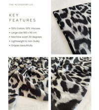 GREY COTTON BLEND CLASSIC LEOPARD PRINT SCARF