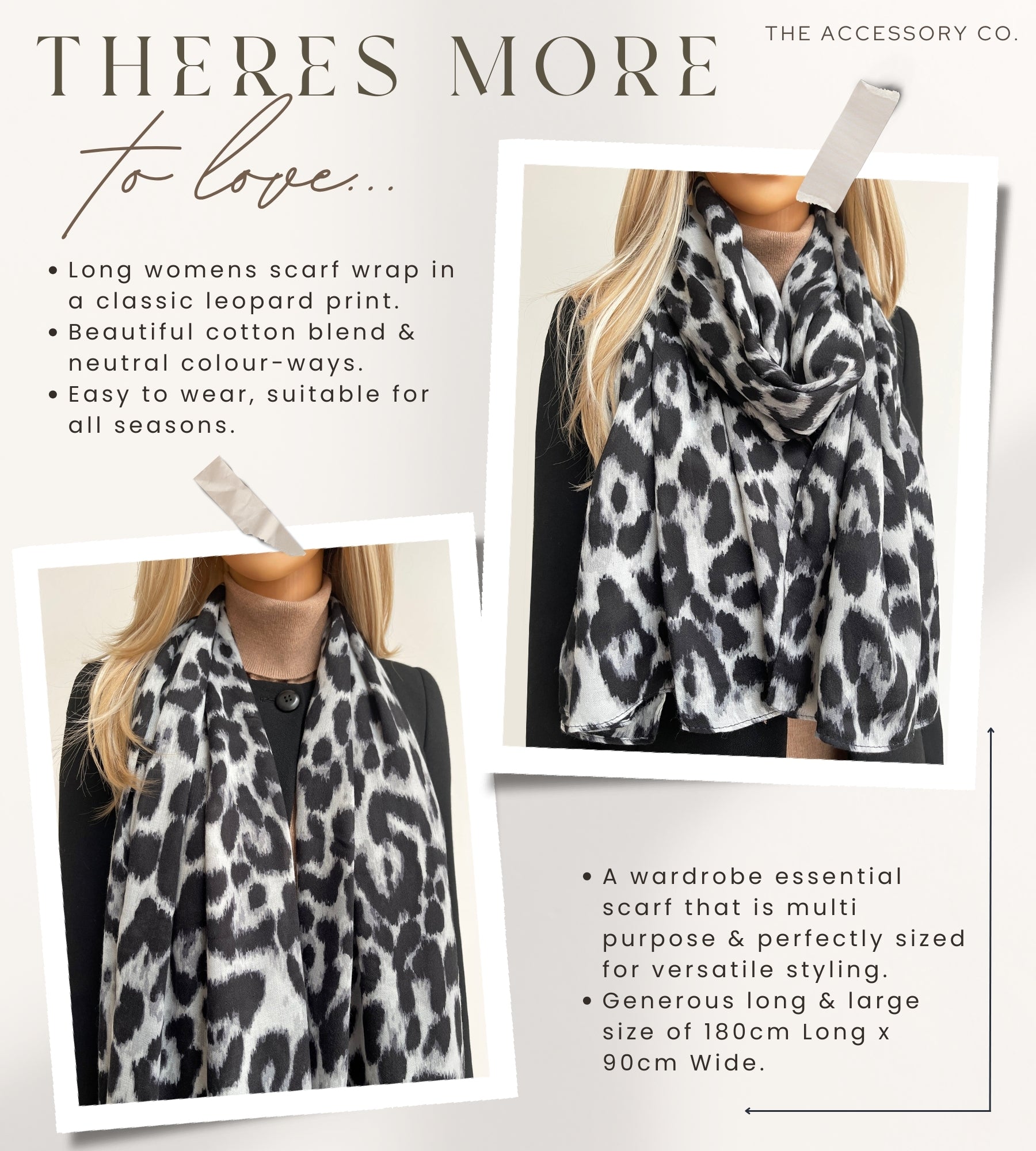 GREY COTTON BLEND CLASSIC LEOPARD PRINT SCARF