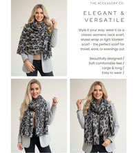 GREY COTTON BLEND METALLIC LEOPARD PRINT SCARF