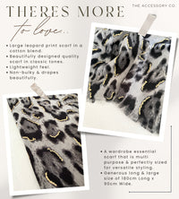 GREY COTTON BLEND METALLIC LEOPARD PRINT SCARF