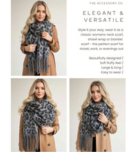 GREY FLUFFY LEOPARD PRINT OVERSIZED BLANKET SCARF SHAWL WRAP