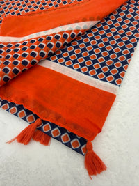LARGE ORANGE DIAMOND PRINT SHAWL SCARF WITH TASSELS - A-SHU.CO.UK