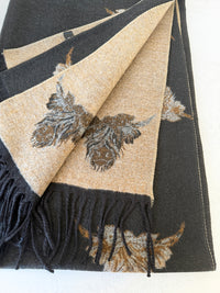 LARGE BLACK HIGHLAND COW CASHMERE REVERSIBLE SHAWL SCARF