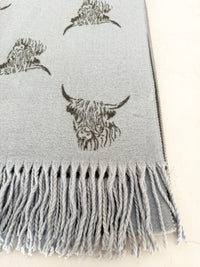 LARGE BABY BLUE HIGHLAND COW CASHMERE REVERSIBLE SHAWL SCARF